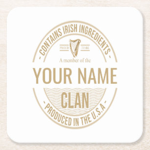 Irish American Custom Family Clan Name Square Paper Coaster