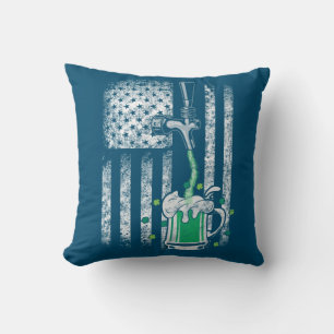 Irish American Flag Beer Shamrock St Patrick's Cushion