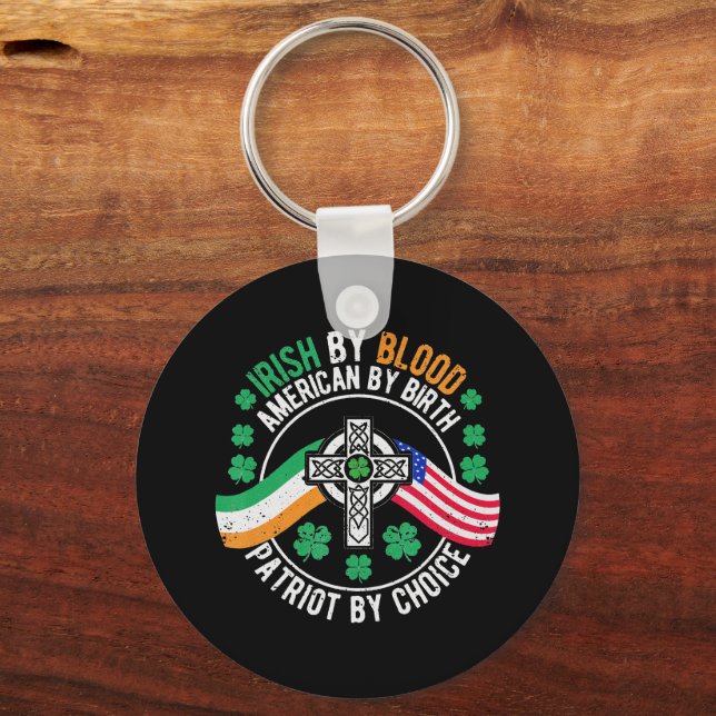 Irish American Flag Celtic Cross St Patrick's Day Key Ring (Front)