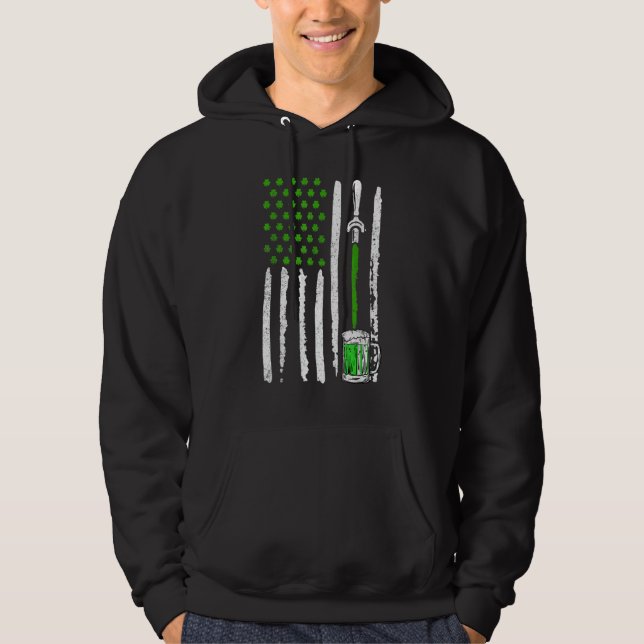 Irish American Flag Draft Beer Shamrock St Patrick Hoodie (Front)