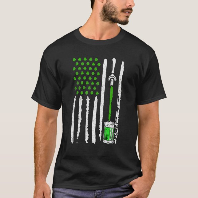 Irish American Flag Draft Beer Shamrock St Patrick T-Shirt (Front)
