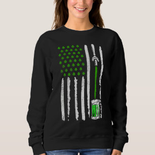 Irish American Flag Draught Beer Shamrock St Patri Sweatshirt