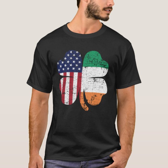Irish American Flag Ireland Shamrock St Patrick s  T-Shirt (Front)