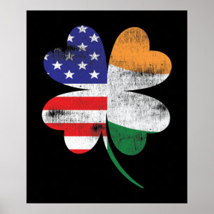 IRISH AMERICAN FLAG Ireland Shamrock St Patricks D Poster