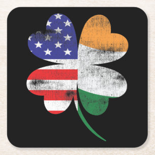 IRISH AMERICAN FLAG Ireland Shamrock St Patricks D Square Paper Coaster
