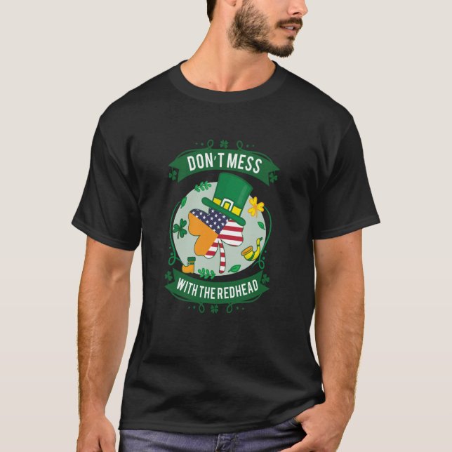 Irish American Flag Ireland St Patrick's Day Shamr T-Shirt (Front)