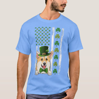 Irish American Flag Ireland Vintage Corgi ST PATRI T-Shirt
