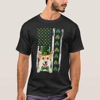 Irish American Flag Ireland Vintage Corgi St Patri T-Shirt