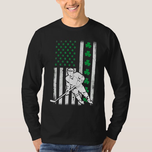Irish American Flag Lucky Hockey St. Patrick's Day T-Shirt (Front)