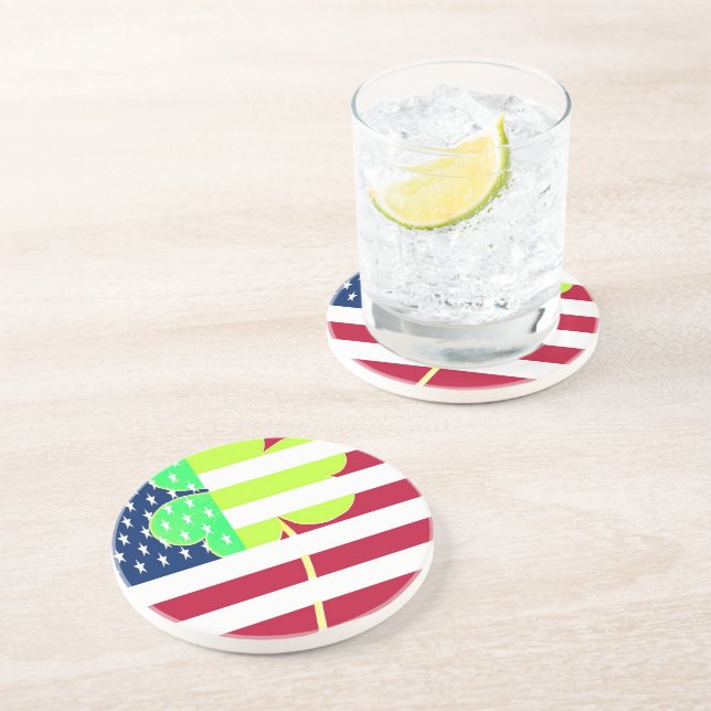 Irish American Flag Shamrock Clover St. Patrick Coaster (Side)