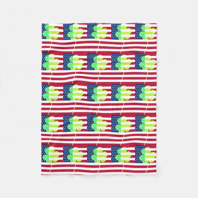 Irish American Flag Shamrock Clover St. Patrick Fleece Blanket (Front)