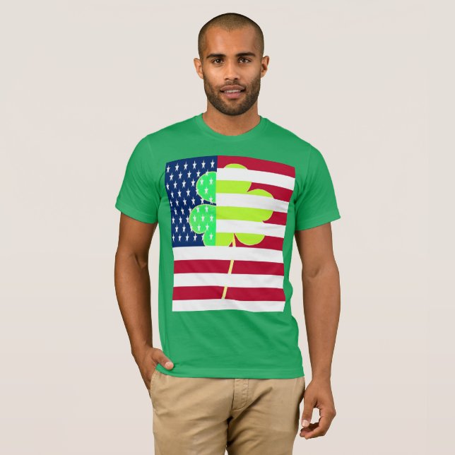 Irish American Flag Shamrock Clover St. Patrick T-Shirt (Front Full)