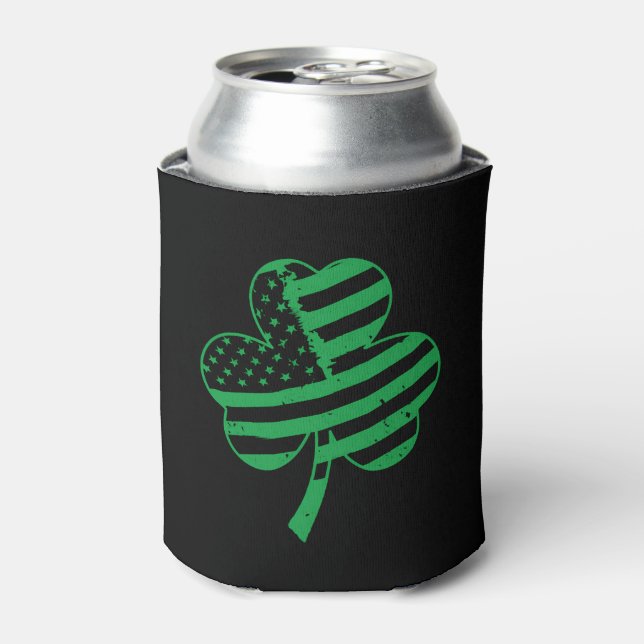 Irish American Flag Shamrock For Can Cooler (Can Front)