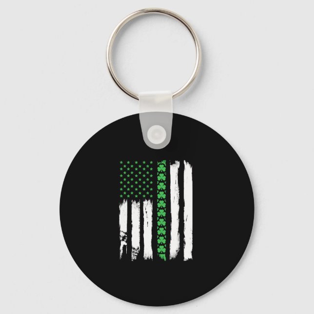 Irish American Flag Shirt St Patrick's Day Long Sl Key Ring (Front)