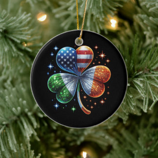 Irish American Flag  ST PATRICKS DAY Ceramic Tree Decoration