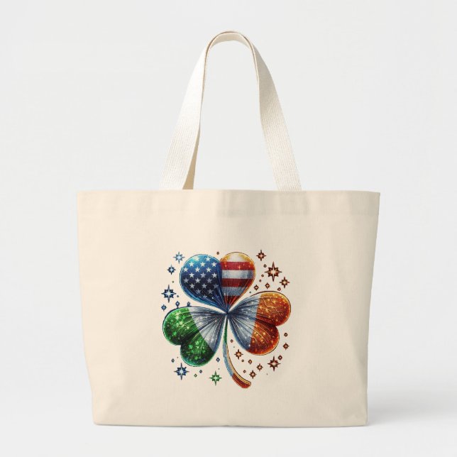 Irish American Flag  ST PATRICKS DAY Large Tote Bag (Front)