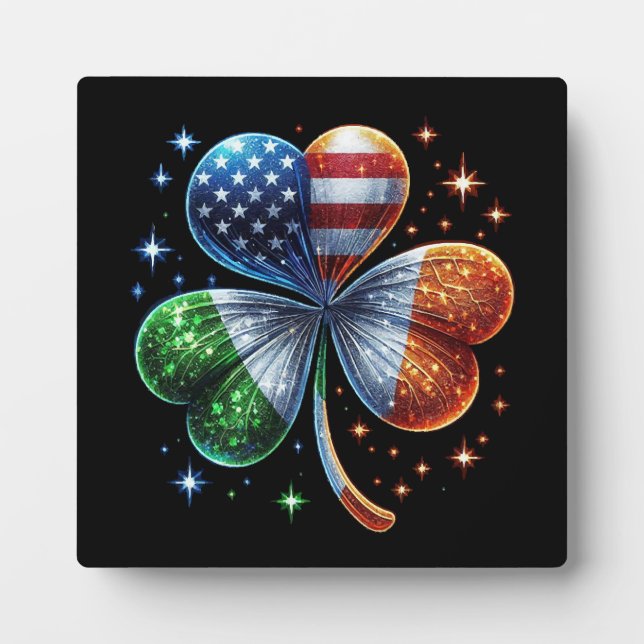 Irish American Flag ST PATRICKS DAY Plaque (Front)
