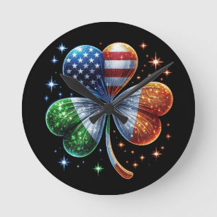 Irish American Flag ST PATRICKS DAY Round Clock