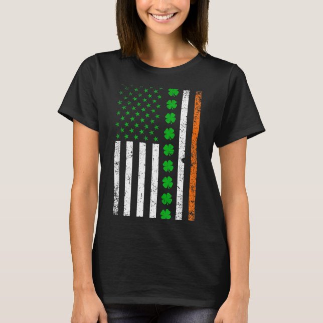 Irish American Flag St. Patrick's Day Shamrock  T-Shirt (Front)