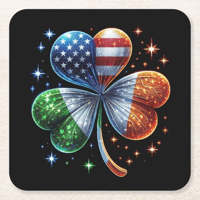 Irish American Flag  ST PATRICKS DAY Square Paper Coaster (Front)