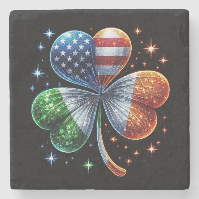 Irish American Flag  ST PATRICKS DAY Stone Coaster (Front)
