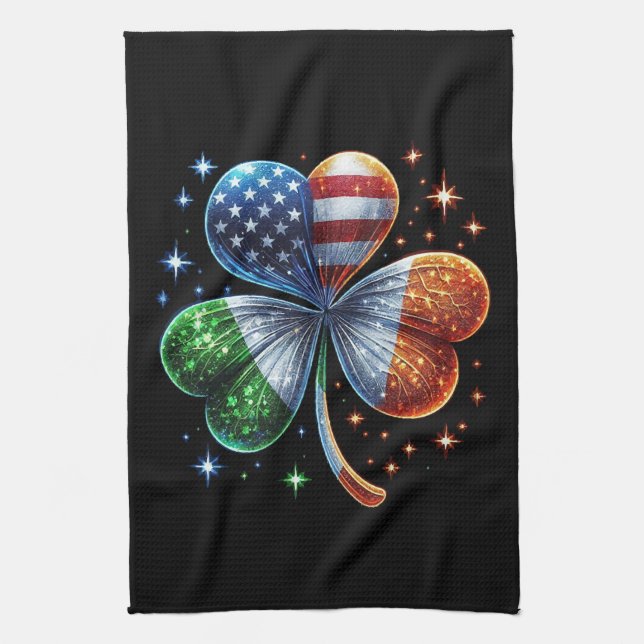 Irish American Flag  ST PATRICKS DAY Tea Towel (Vertical)