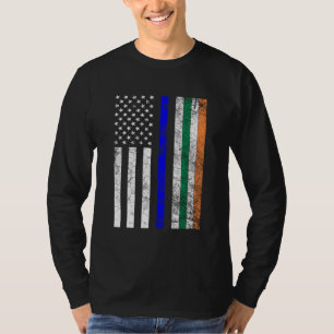 Irish American Flag Thin Blue Line Police St. Patr T-Shirt