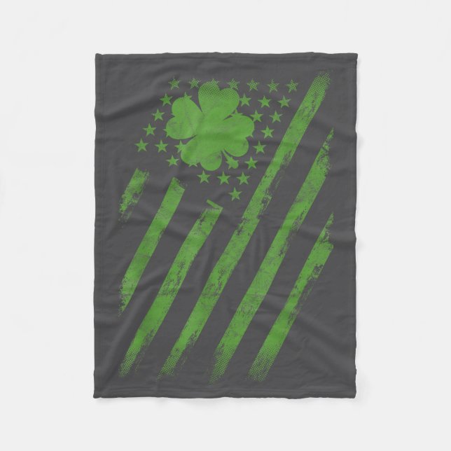 Irish American Flag With Shamrock Luck St Patrick' Fleece Blanket (Front)