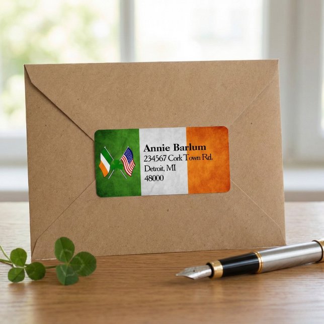 Irish American Flags Return Address Label (Personalize your daily letters.)