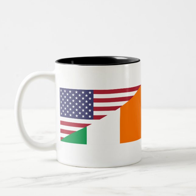 Irish American Pride US Ireland Flag Two-Tone Coffee Mug (Left)