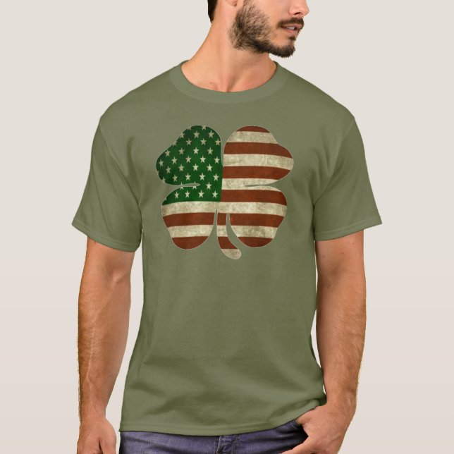 Irish American Shamrock Patriot Flag T-Shirt (Front)