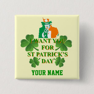 Irish American  St Patrick's day 15 Cm Square Badge