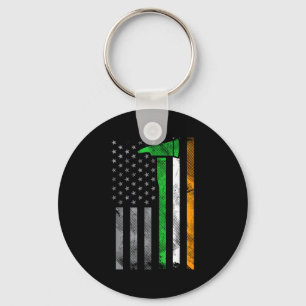 Irish American Us Flag Firefighter Axe Fire St Pat Key Ring