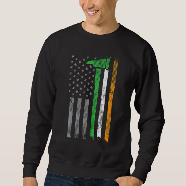 Irish American US Flag Firefighter Axe Fire St Pat Sweatshirt (Front)