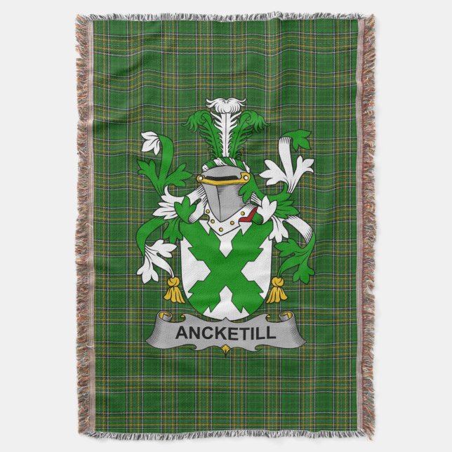  Irish Ancketill Coat of Arms Family Crest Ireland Throw Blanket (Front Vertical)