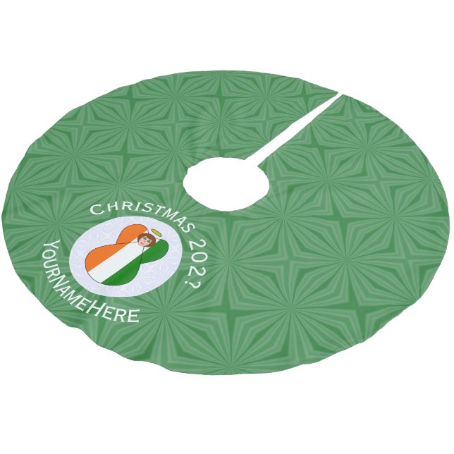 Irish Angel Christmas Flag Personalised  Brushed Polyester Tree Skirt (Angled)