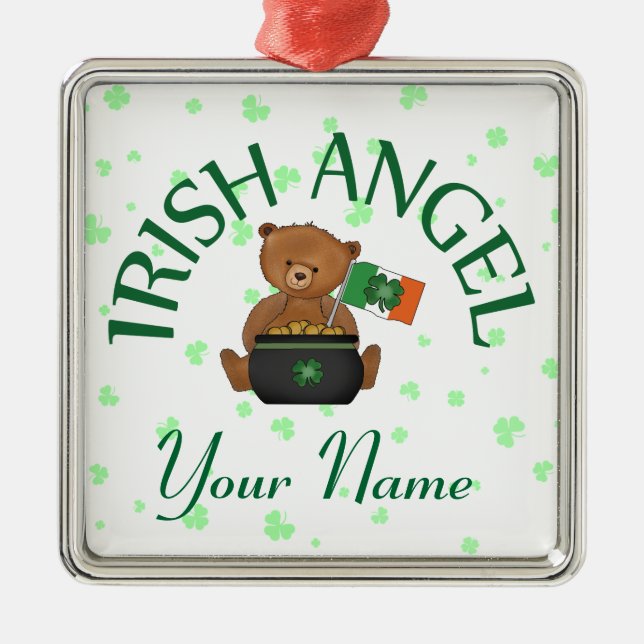 Irish Angel Teddy Bear Metal Tree Decoration (Front)