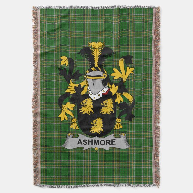  Irish Ashmore Coat of Arms Family Crest Ireland Throw Blanket (Front Vertical)