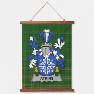 Irish Atkins Coat of Arms Family Crest Hanging Tapestry