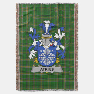  Irish Atkins Coat of Arms Family Crest Ireland Throw Blanket