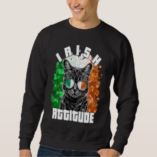 Irish Attitude  Cat Sunglasses Ireland Flag Sweatshirt