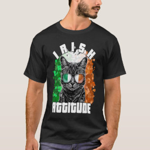 Irish Attitude  Cat Sunglasses Ireland Flag T-Shirt