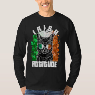 Irish Attitude  Cat Sunglasses Ireland Flag T-Shirt