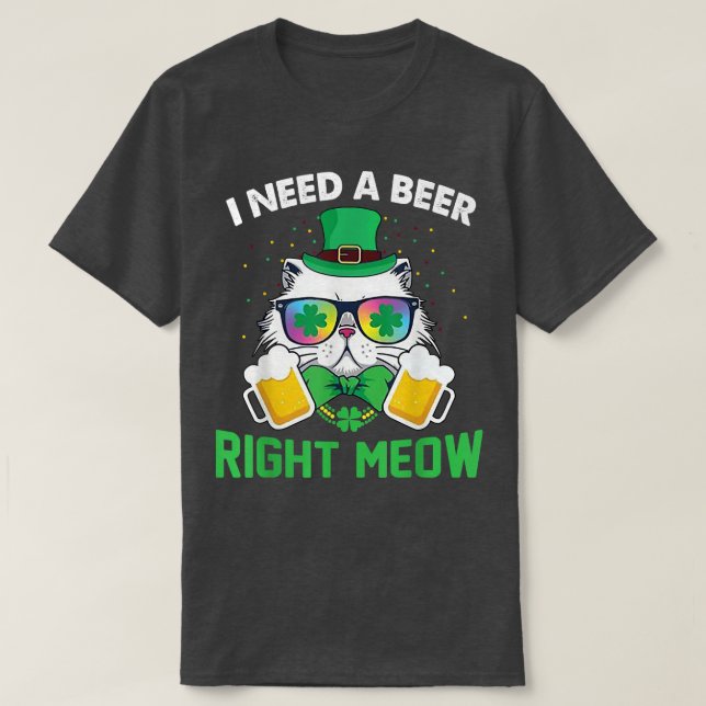 Irish Beer Cat TShirt St Patricks Day Drinking fun (Design Front)