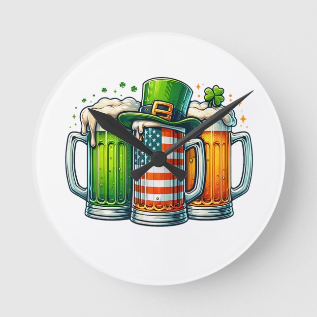 Irish Beer Ireland St Patricks Day Drinking Party Round Clock (Front)