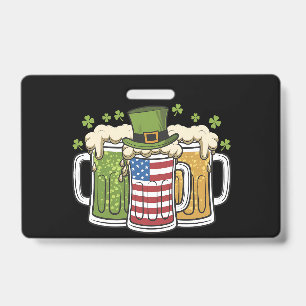 Irish Beer Ireland USA American Flag St Patrick's ID Badge