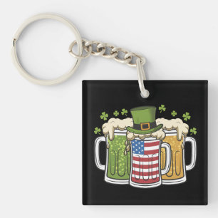 Irish Beer Ireland USA American Flag St Patrick's  Key Ring