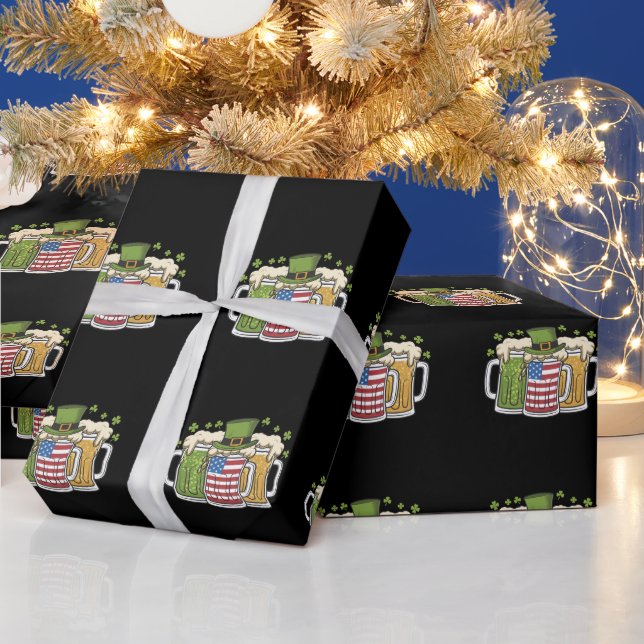 Irish Beer Ireland USA American Flag St Patrick's  Wrapping Paper (Holidays)