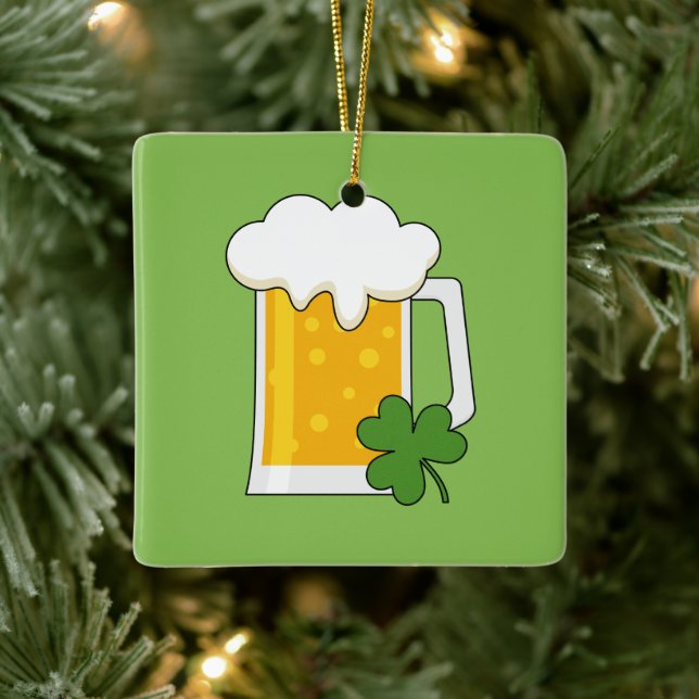 Irish Beer Mug with Shamrock Clover Ceramic Ornament (Tree)