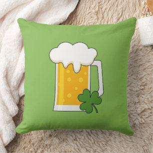 Irish Beer Mug with Shamrock Clover Cushion